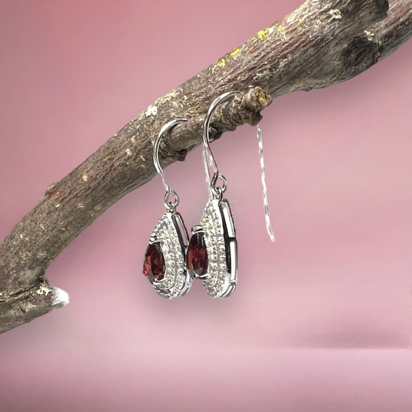 Sparkling Natural Earth Mined Garnet Earrings Sterling Silver 925 , Handmade - Picture 7 of 7